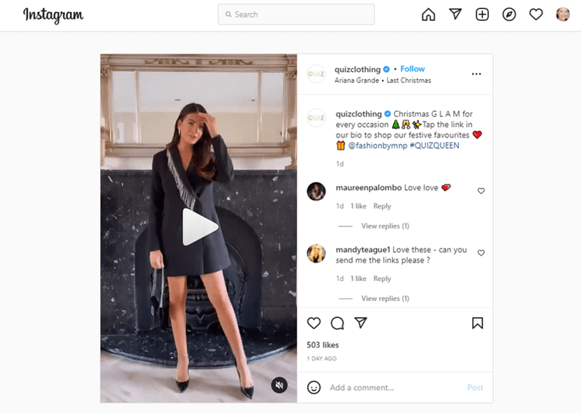 Instagram-Foto eines Kleides von Quiz